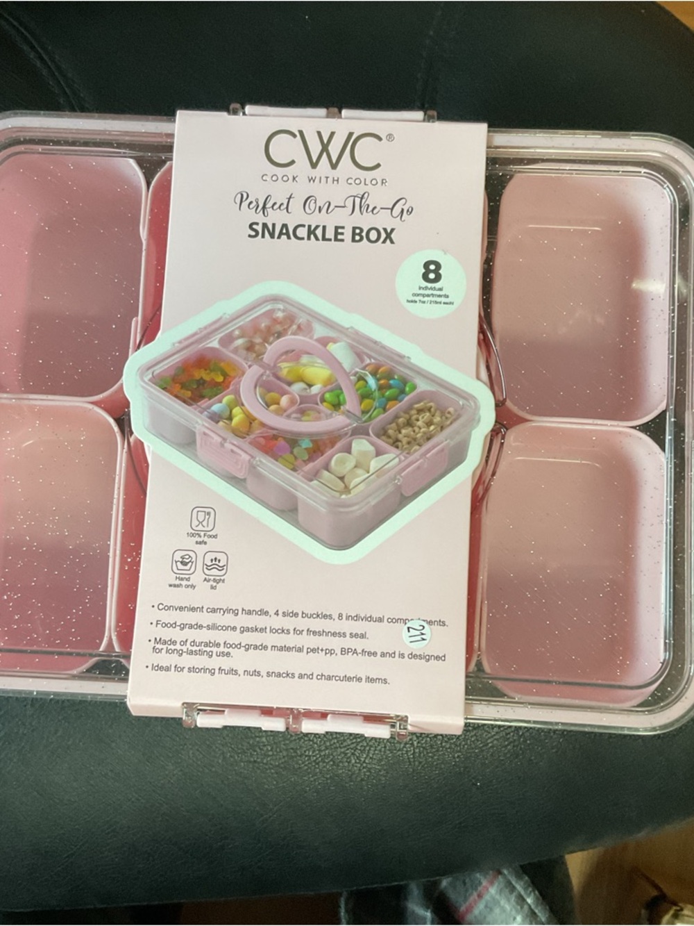 CWC Cook with Color Pink Snackle Box, 8 compartments with carrying handle NWT